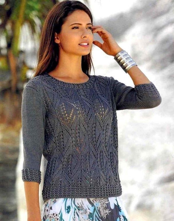 Модные вязаные пуловеры для женщин спицами со схемами