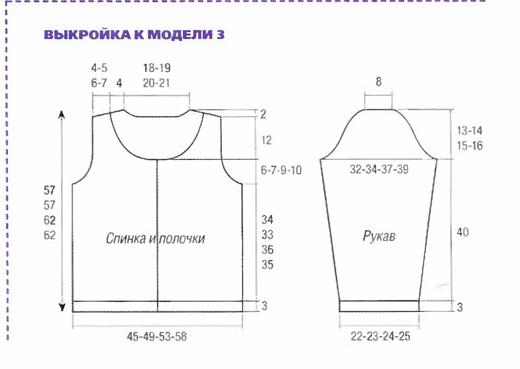 Выкройка для вязаного женского свитера 50 размера