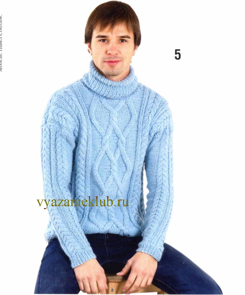 Мужской свитер с мотивом — схема вязания спицами с описанием на BurdaStyle.ru
